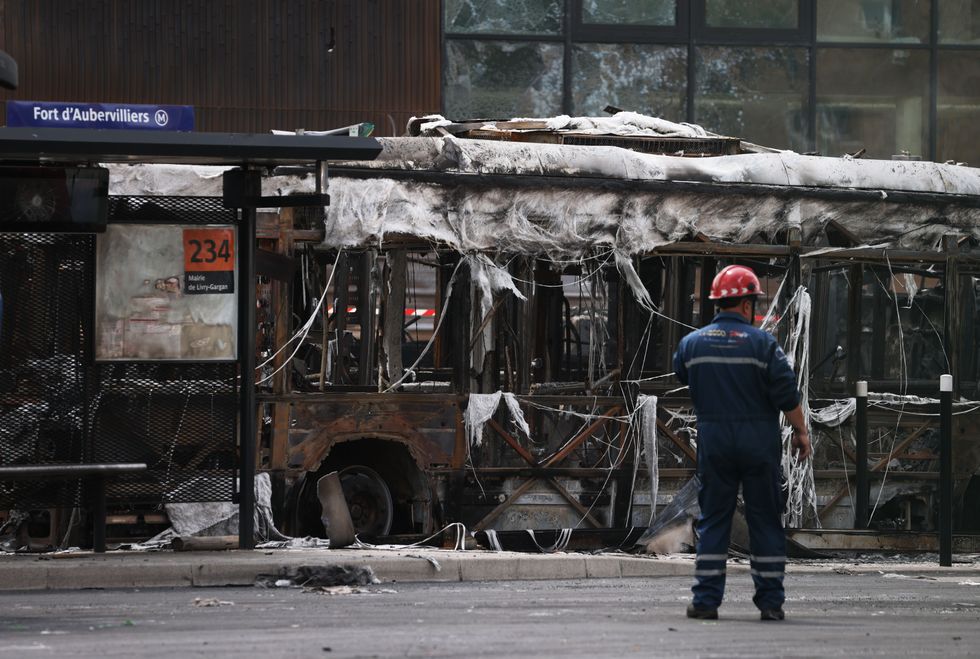 Burnt bus in Aubervilliers