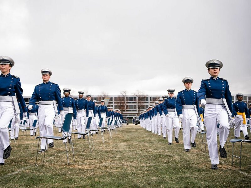 Cadets marching to start the U.S. Air Force Academy's Class of 2020 Graduation Ceremony.
