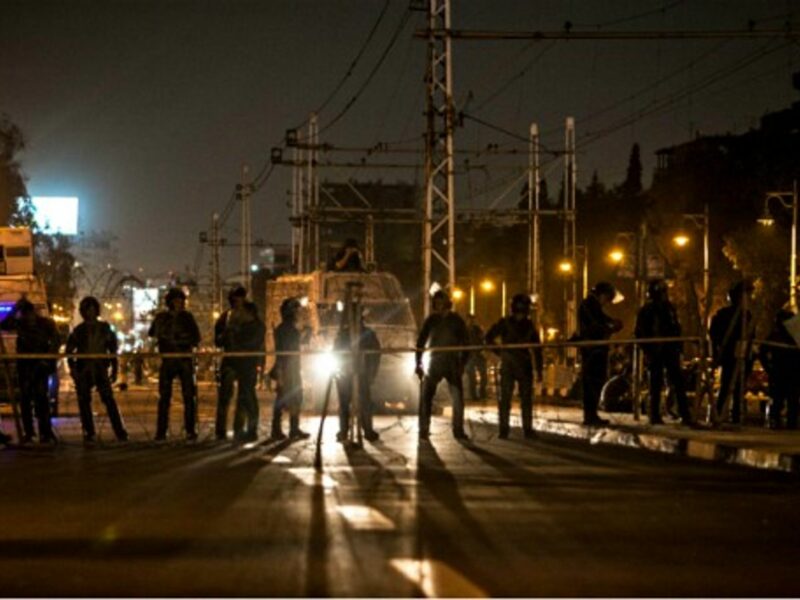 Cairo police forces during a demonstration against the anti-protest law in front of the presidential palace in Cairo