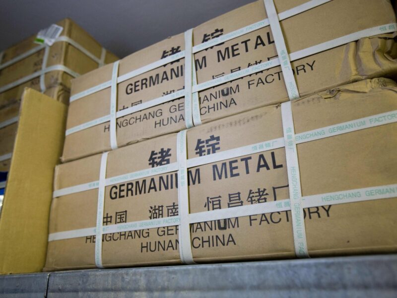 Cardboard boxes containing the metal germanium