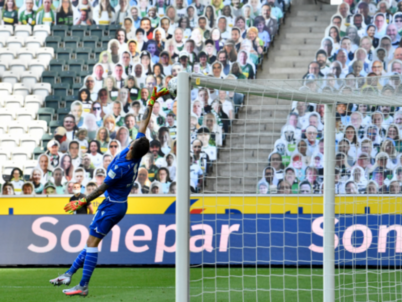 Cardboard cutouts at a soccer game in Borussia-Park on May 31