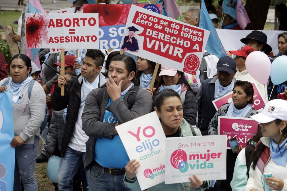 Catholic and conservative organizations participate in an anti-abortion march iin Alameda Central, Mexico City. on October 8, 2023.