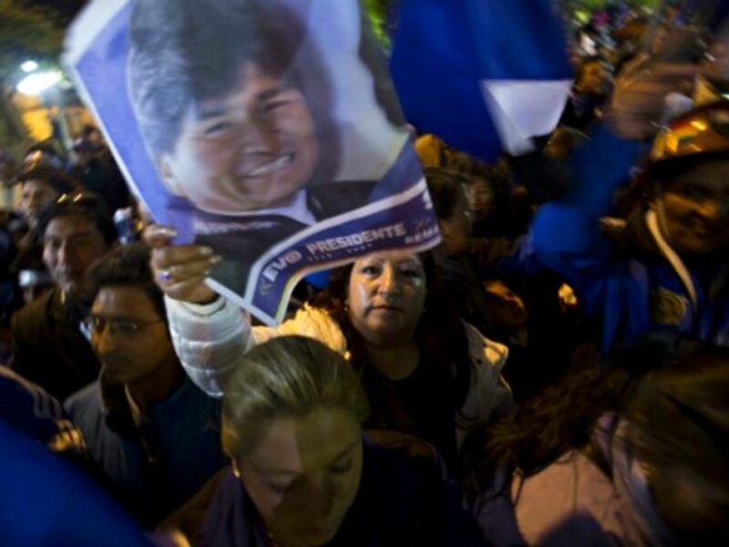 Celebrating Morales' reelection in La Paz on Monday.