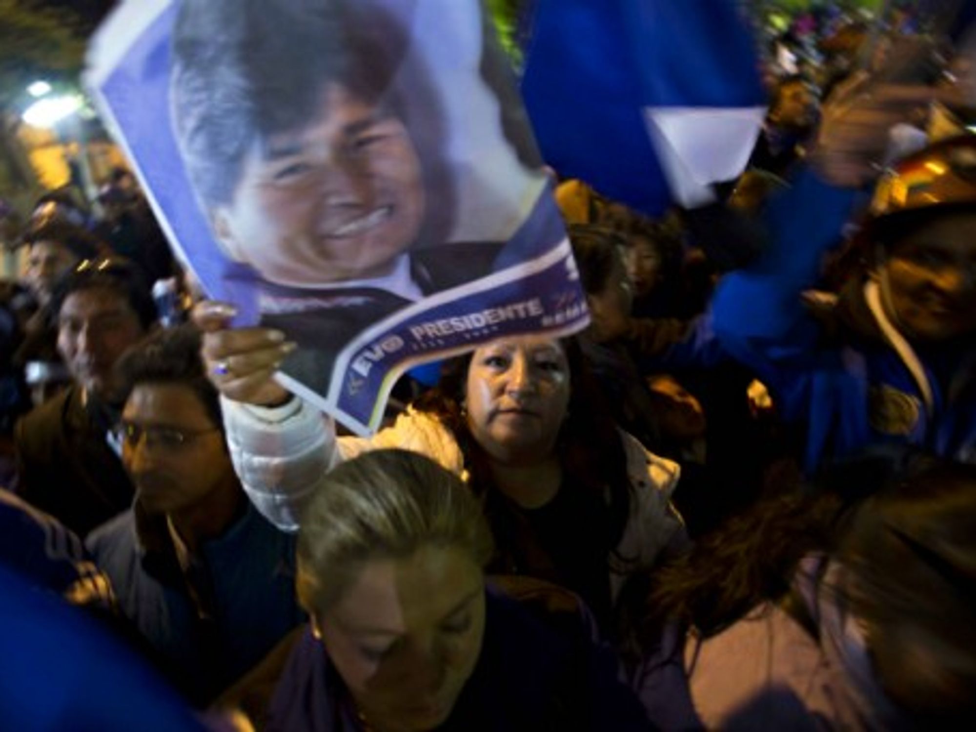 Celebrating Morales' reelection in La Paz on Monday.