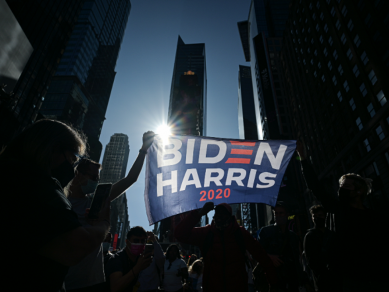 Cheering in New York on Nov. 7
