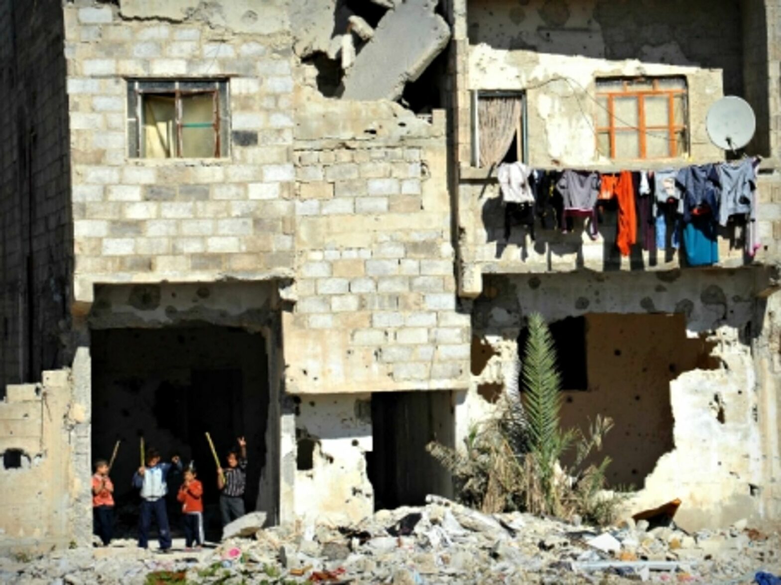 Children playing in Dukhaniyeh, in the suburbs of Damascus, Syria