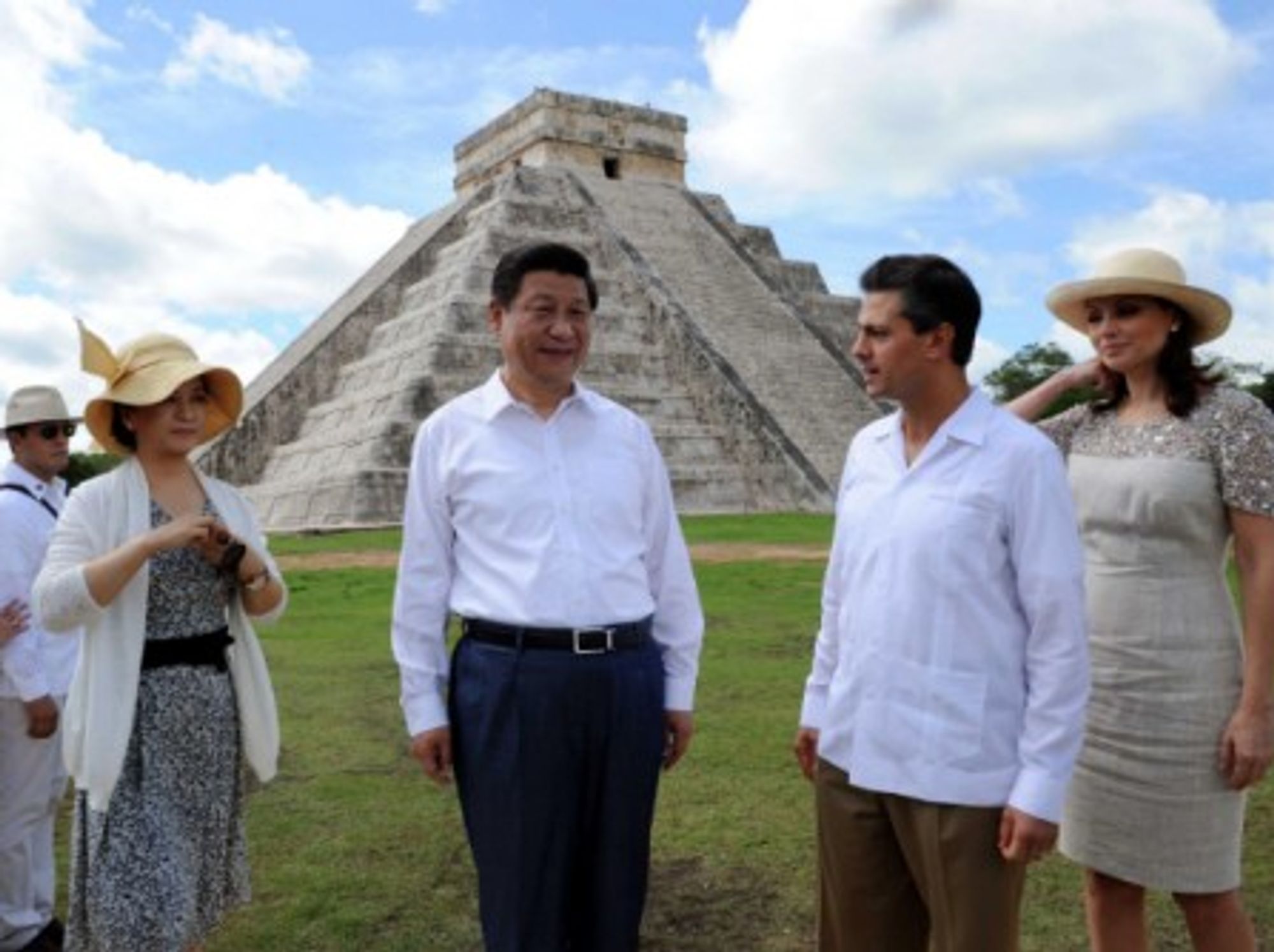 Chinese President Xi Jinping, accompanied by Mexican President Enrique Pena Nieto, visits Chichen Itza, an archaeological site of the Maya civilization in the Mexican state of Yucatan in June 2013