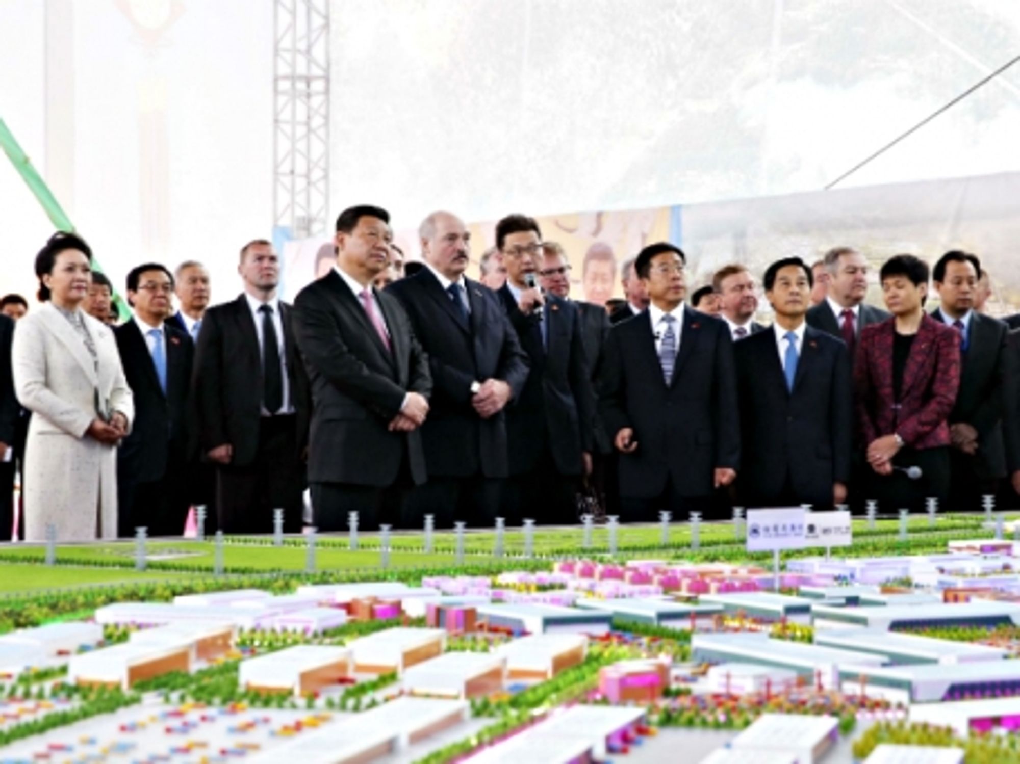 Chinese President Xi Jinping at the China-Belarus Industrial Park with Belarusian President Alexander Lukashenko on May 12