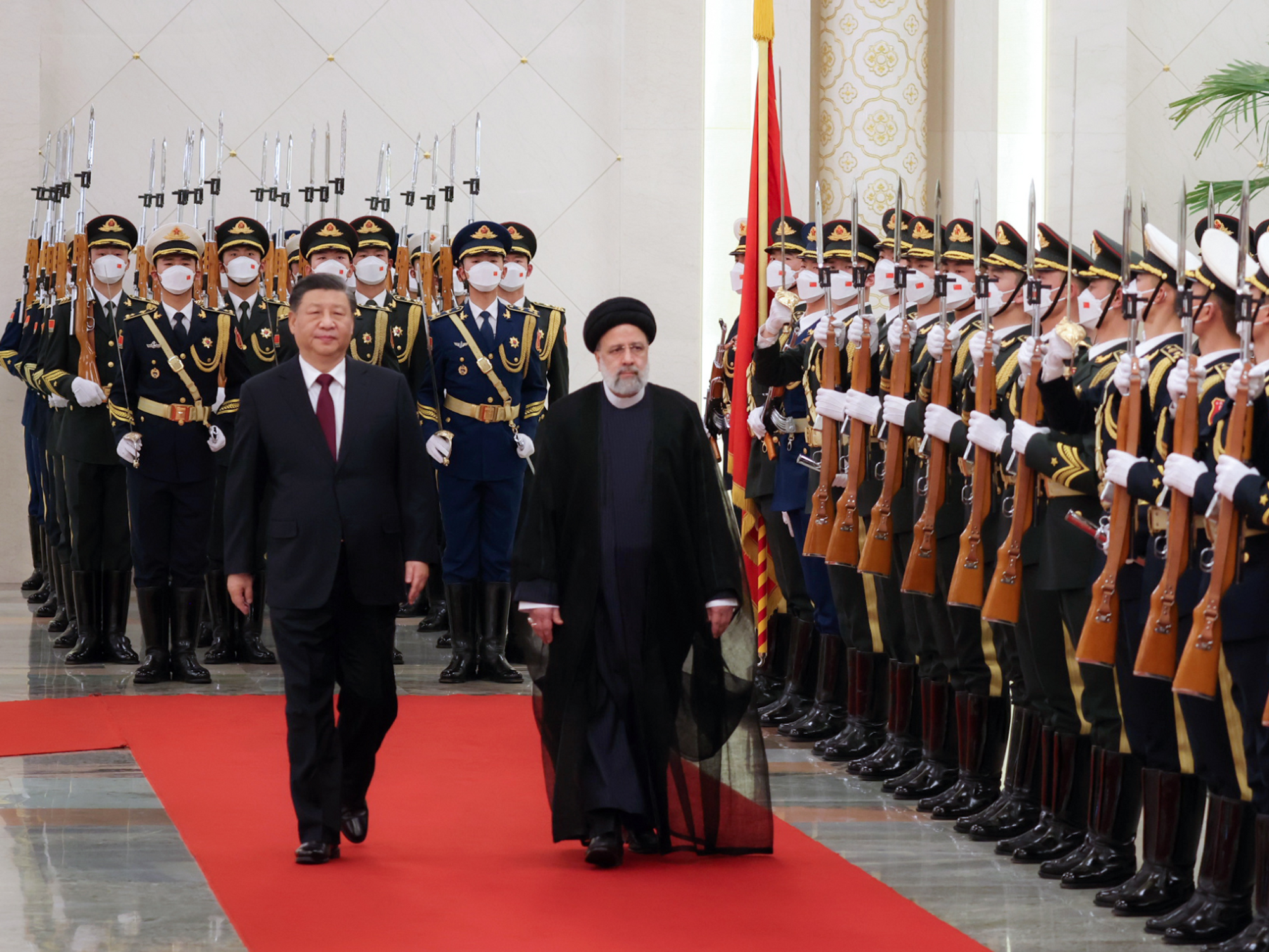 Chinese President Xi Jinping holds a welcoming ceremony for visiting President of the Islamic Republic of Iran Ebrahim Raisi.