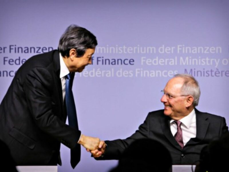 Chinese Vice Premier Ma Kai and German Finance Minister Wolfgang Schaeuble. On March 17 Germany confirmed it was joining the AIIB.