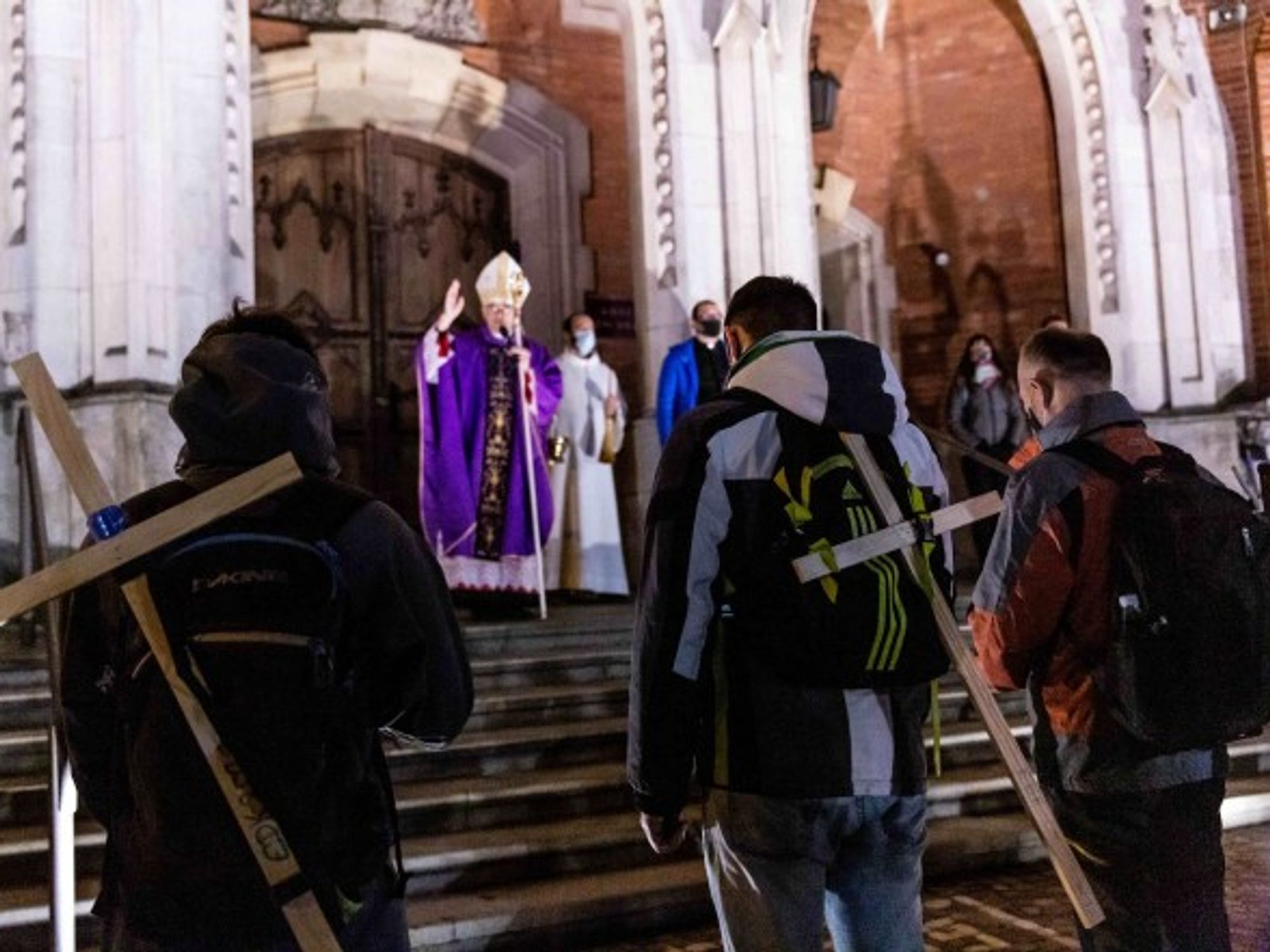 Churchgoers pray at St. Joseph's Cathedral