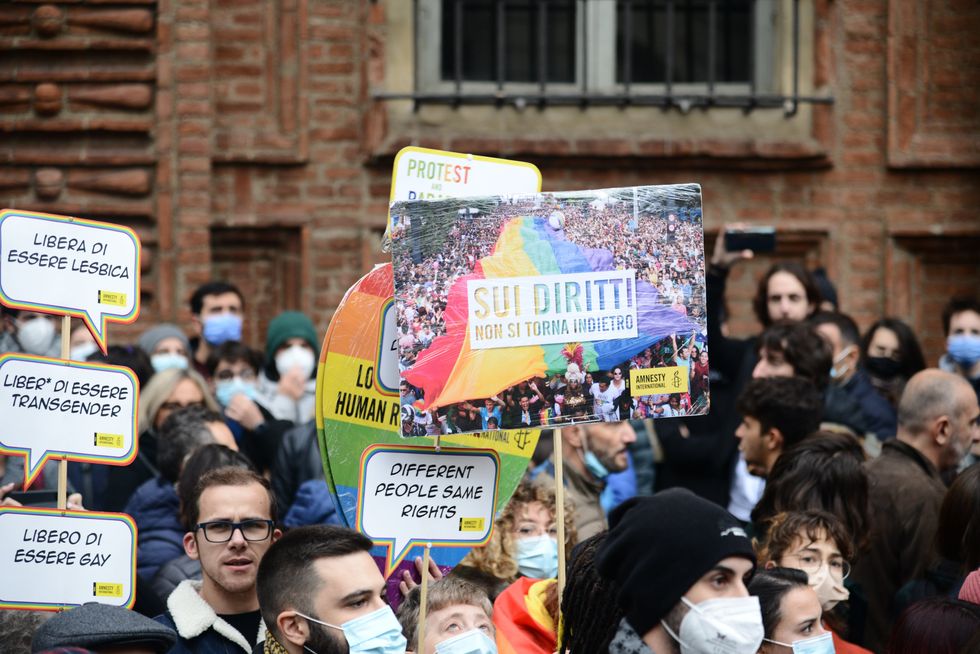 Citizens and associations in the streets to support the battle for LGBTQ rights in Turin, Italy