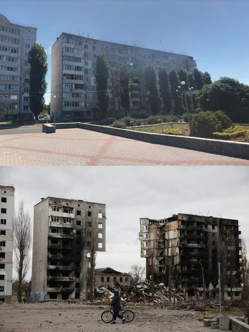 City of Borodyanka before and after being bombed by Russians