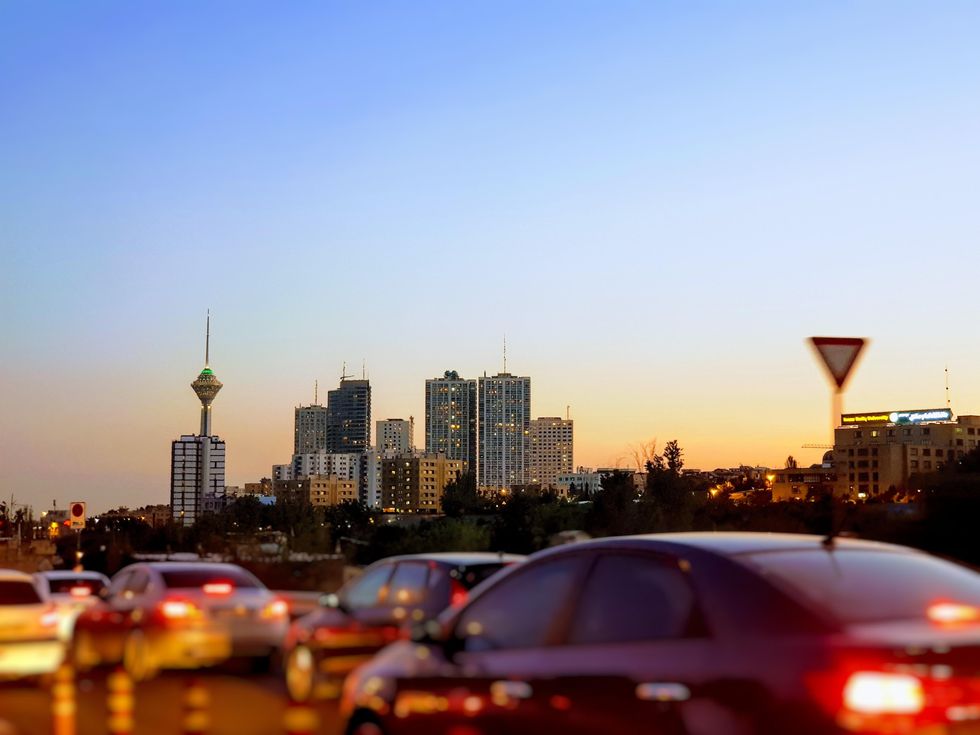 City view from a car on the highway , Tehran, Iran.