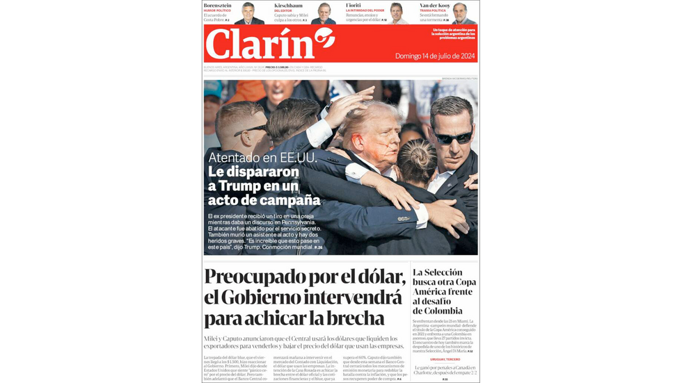 Clarín's fronta page on Sunday July 14, 2024.
