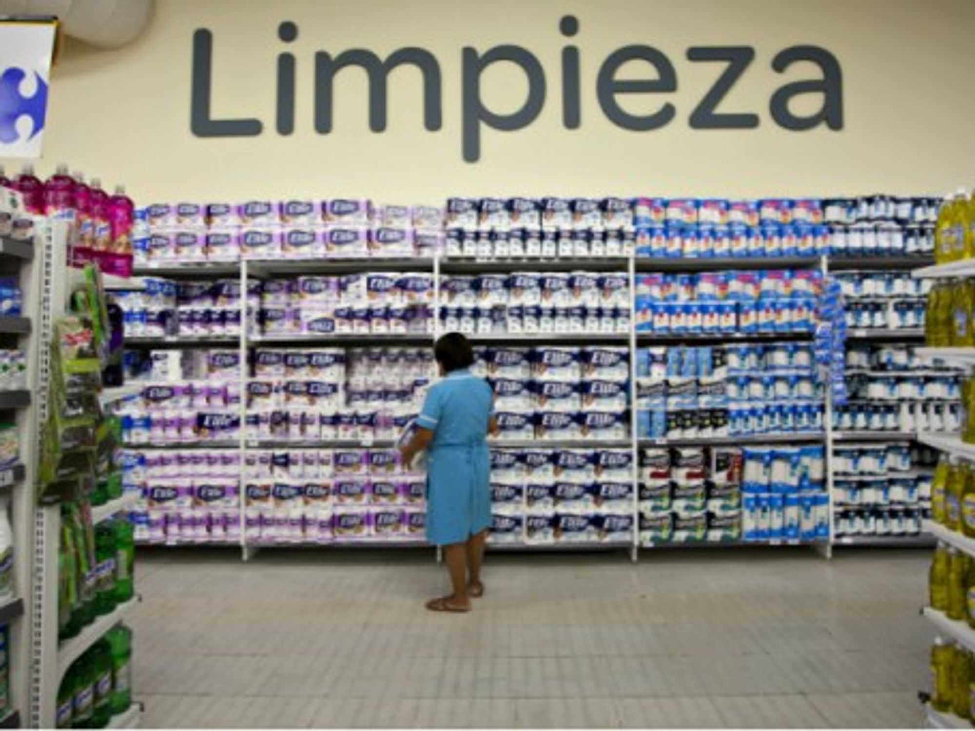 Cleaning up the mess? Inside a Carrefour supermarket in Buenos Aires.