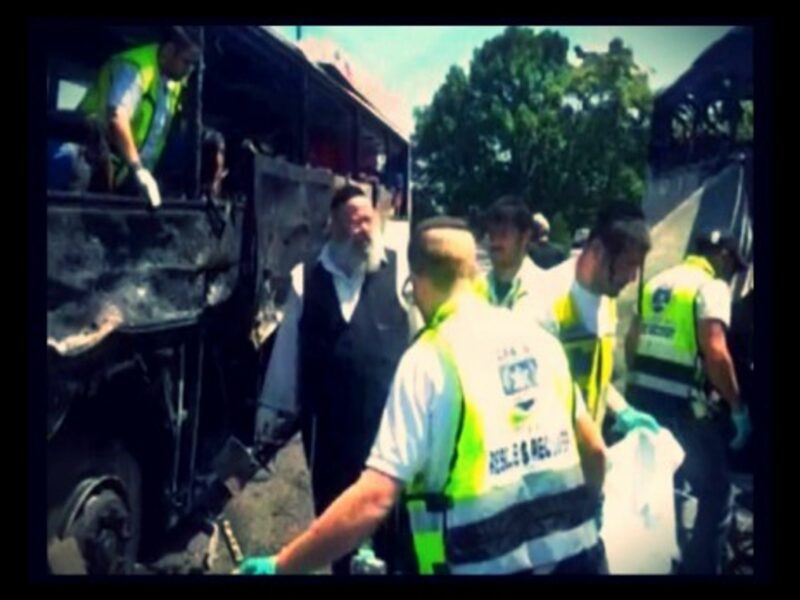 Cleaning up the site of the July 18, 2012 terrorist attack that killed seven in Burgas, Bulgaria