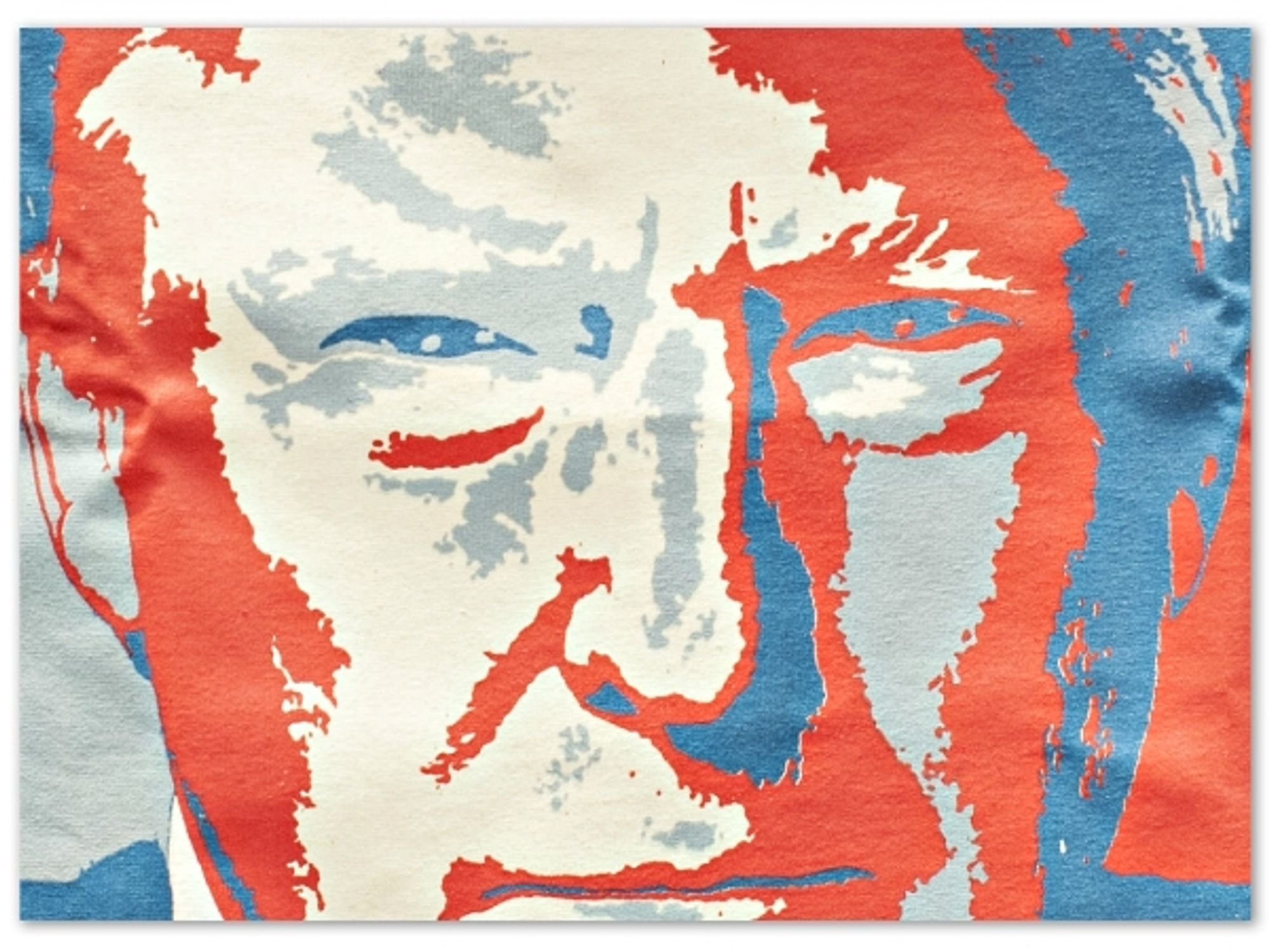 Close of a Shepard Fairey-inspired Trump illustration