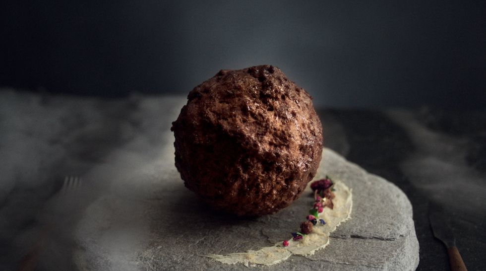 Close-up image of a meatball made from mammoth DNA.