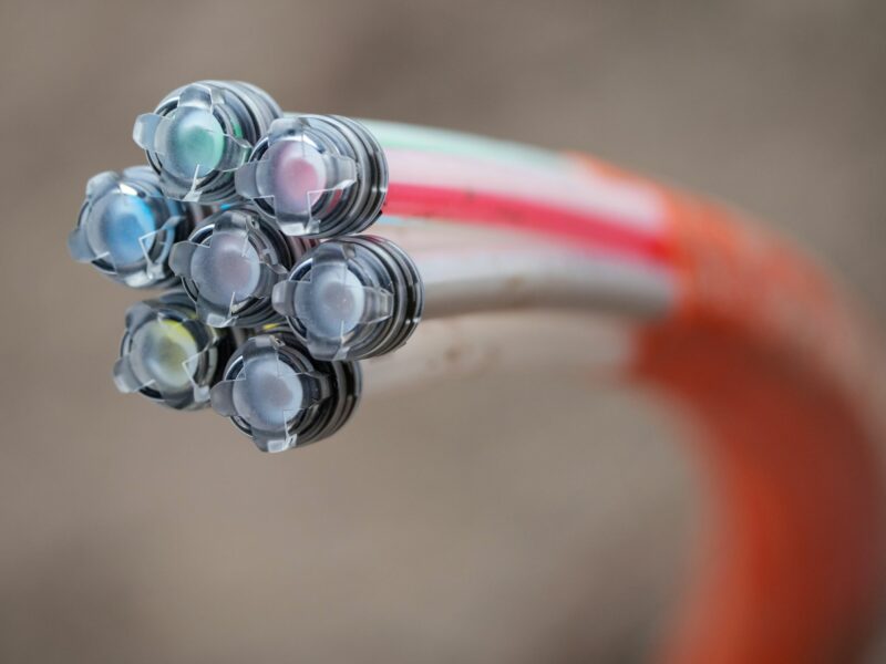 Close-up photo of an optic fiber cable