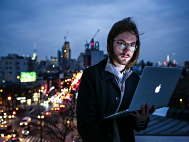 Coder James Knight, a former Google employee, shown on a rooftop in Brooklyn, 2015