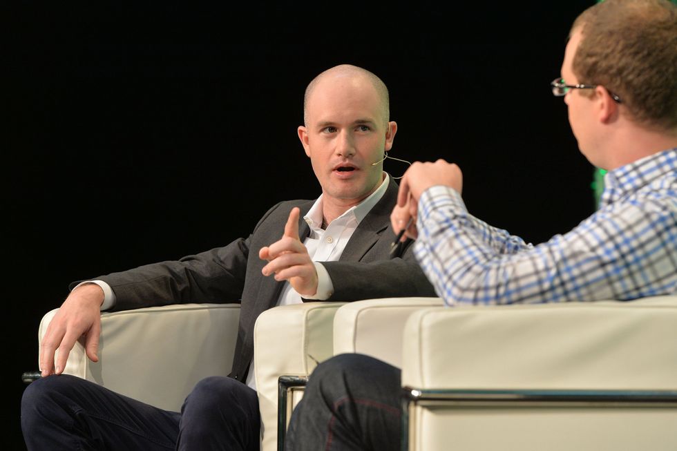 Coinbase CEO Brian Armstrong appears on stage at the 2014 TechCrunch Disrupt Europe/London, at The Old Billingsgate on October 21, 2014 in London, England.