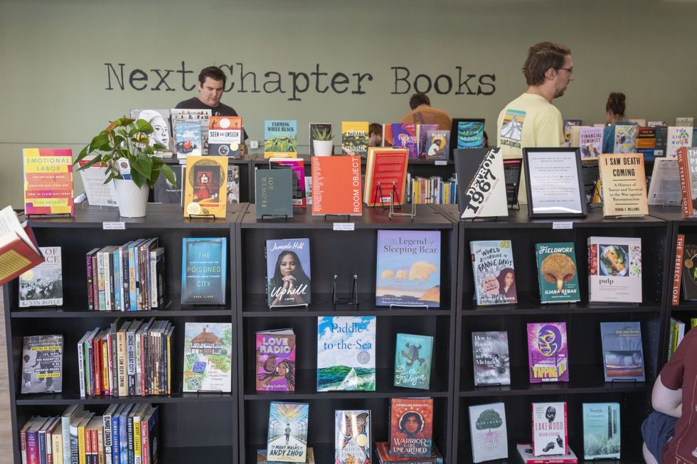 Collection of books at a bookstore in Michigan.