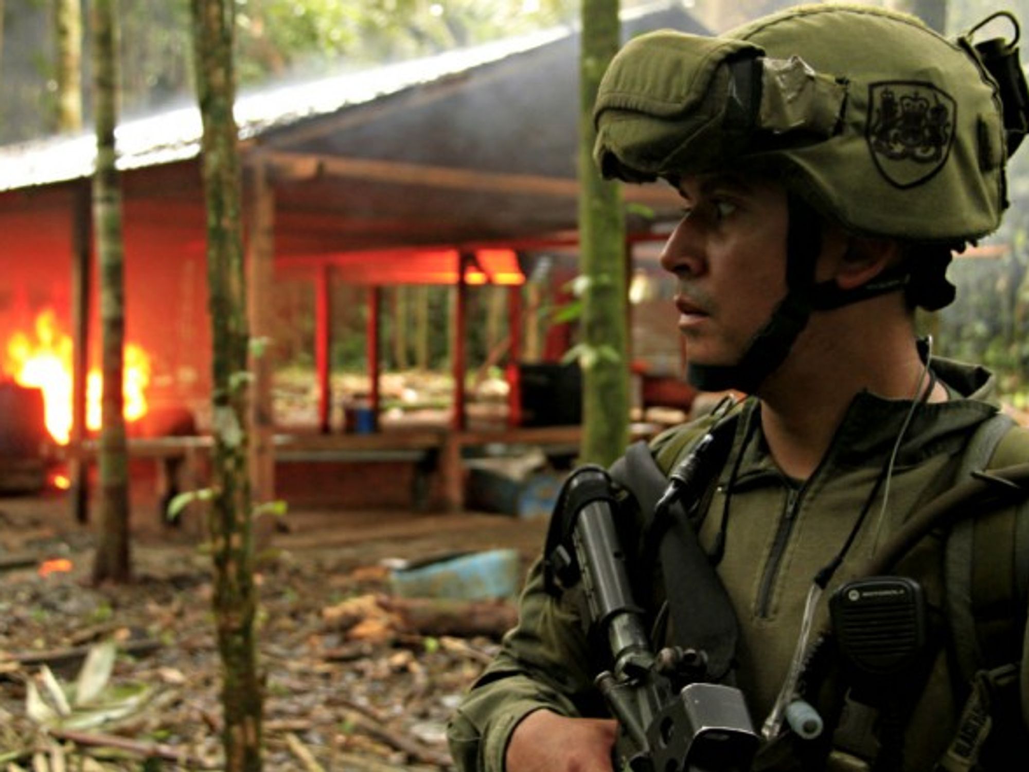 Colombian army operation to destroy cocaine lab