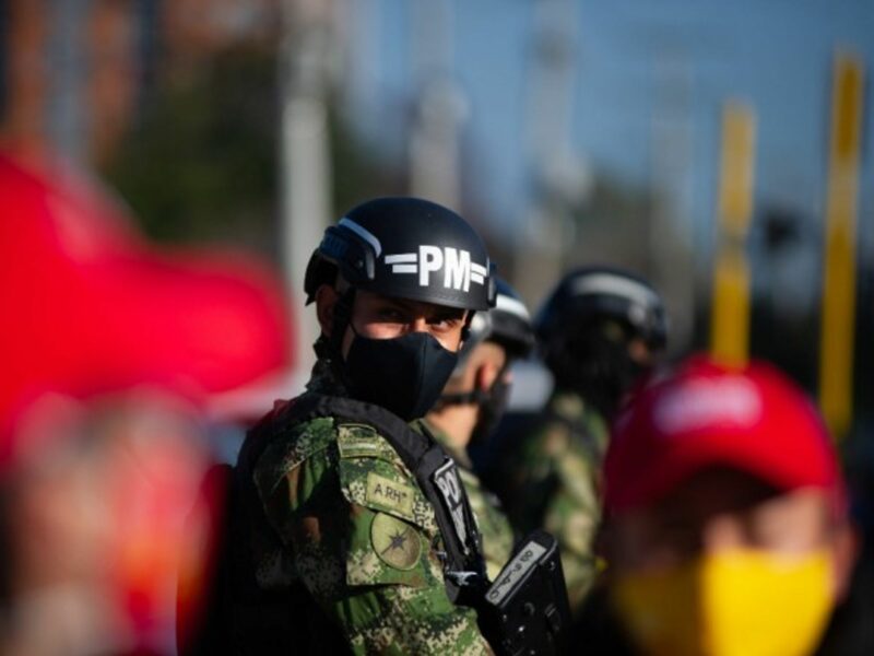 Colombian police and military guard in Bogota, Colombia