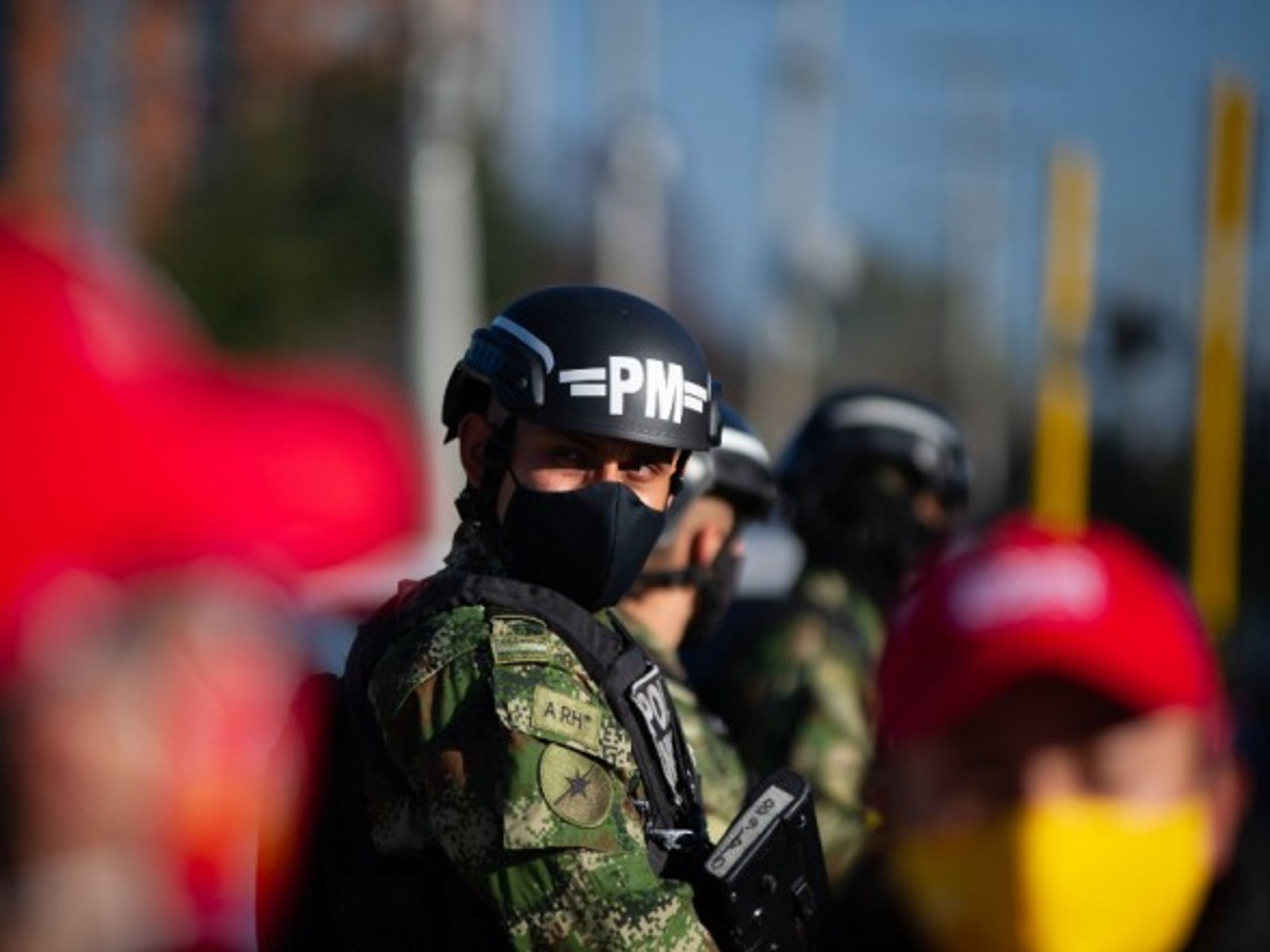 Colombian police and military guard in Bogota, Colombia