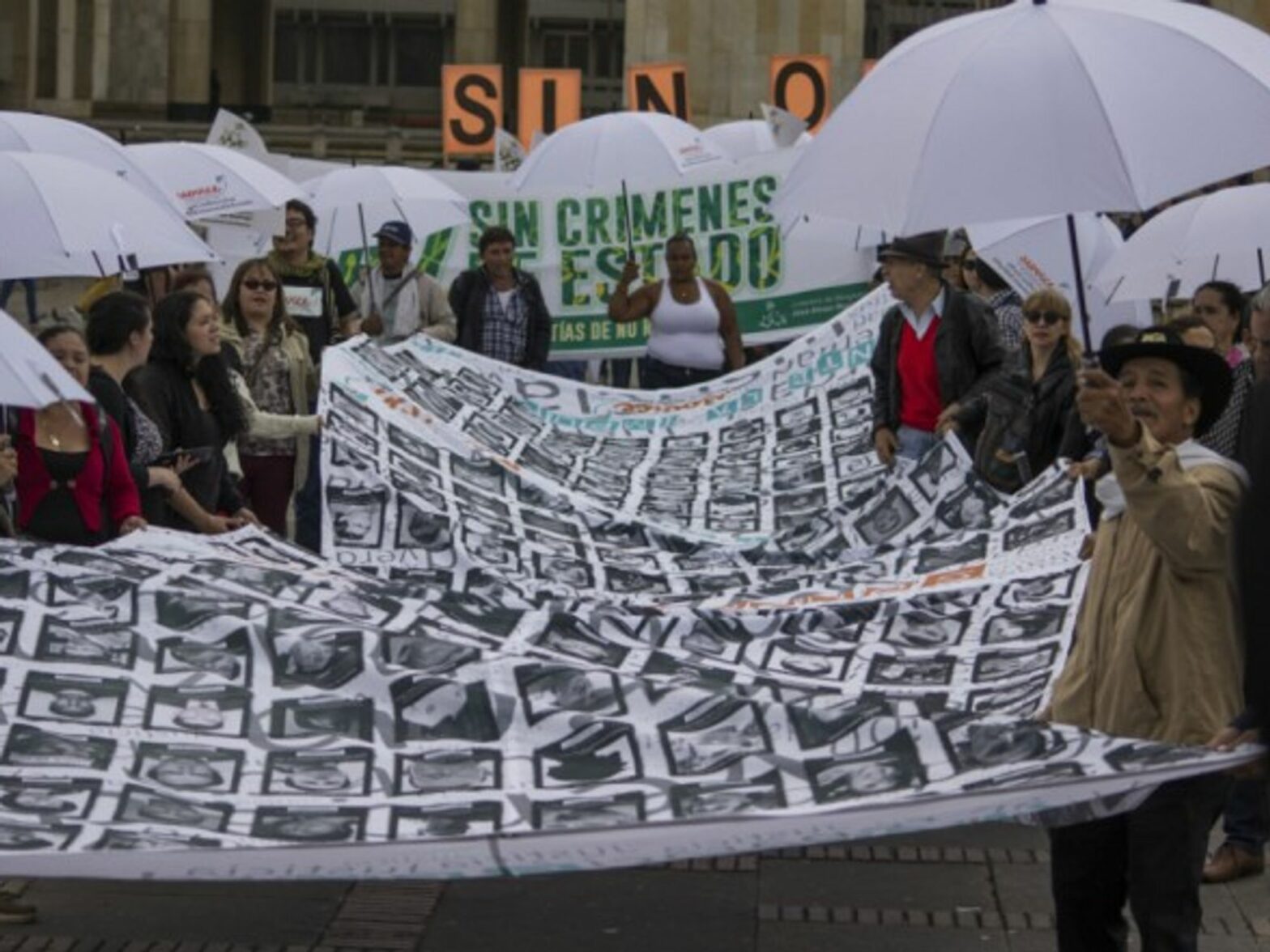 Colombians at a rally for victims of state crimes on Nov. 24, 2017 in Bogota