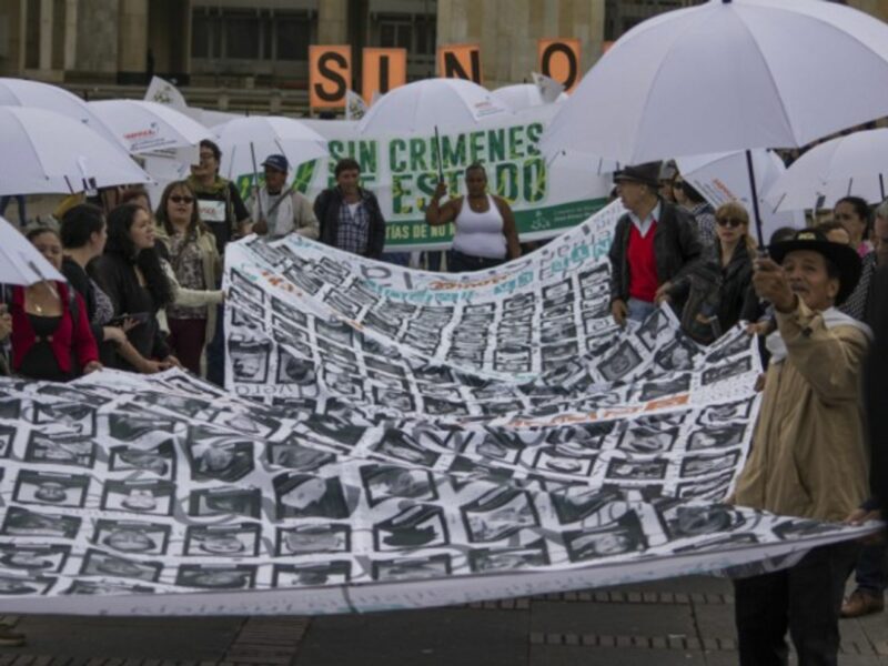 Colombians at a rally for victims of state crimes on Nov. 24, 2017 in Bogota