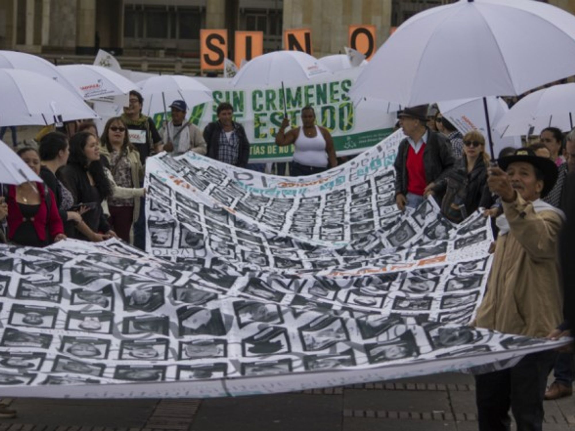 Colombians at a rally for victims of state crimes on Nov. 24, 2017 in Bogota