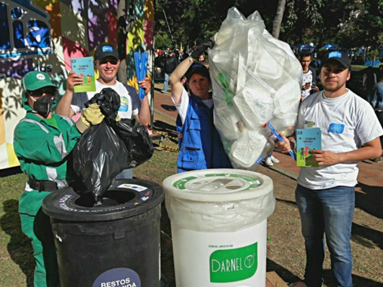 Colombians separating the recyclables from non-recyclables at a Food Festival in Bogotá