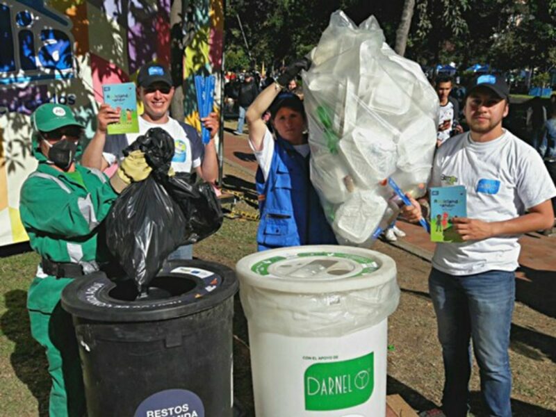 Colombians separating the recyclables from non-recyclables at a Food Festival in Bogotá