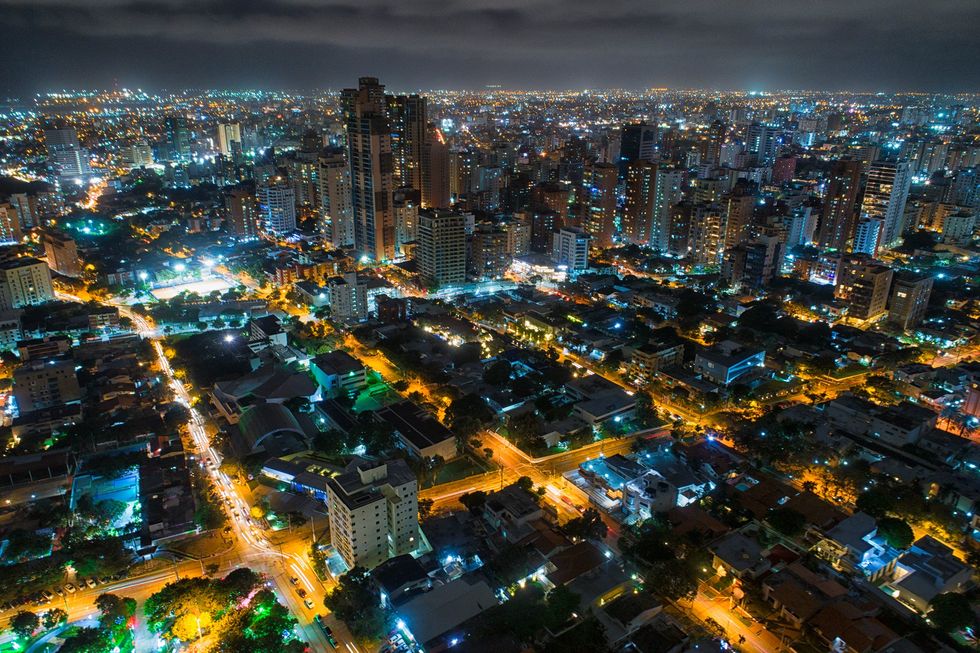 Colombias city Barranquilla photographed at night.