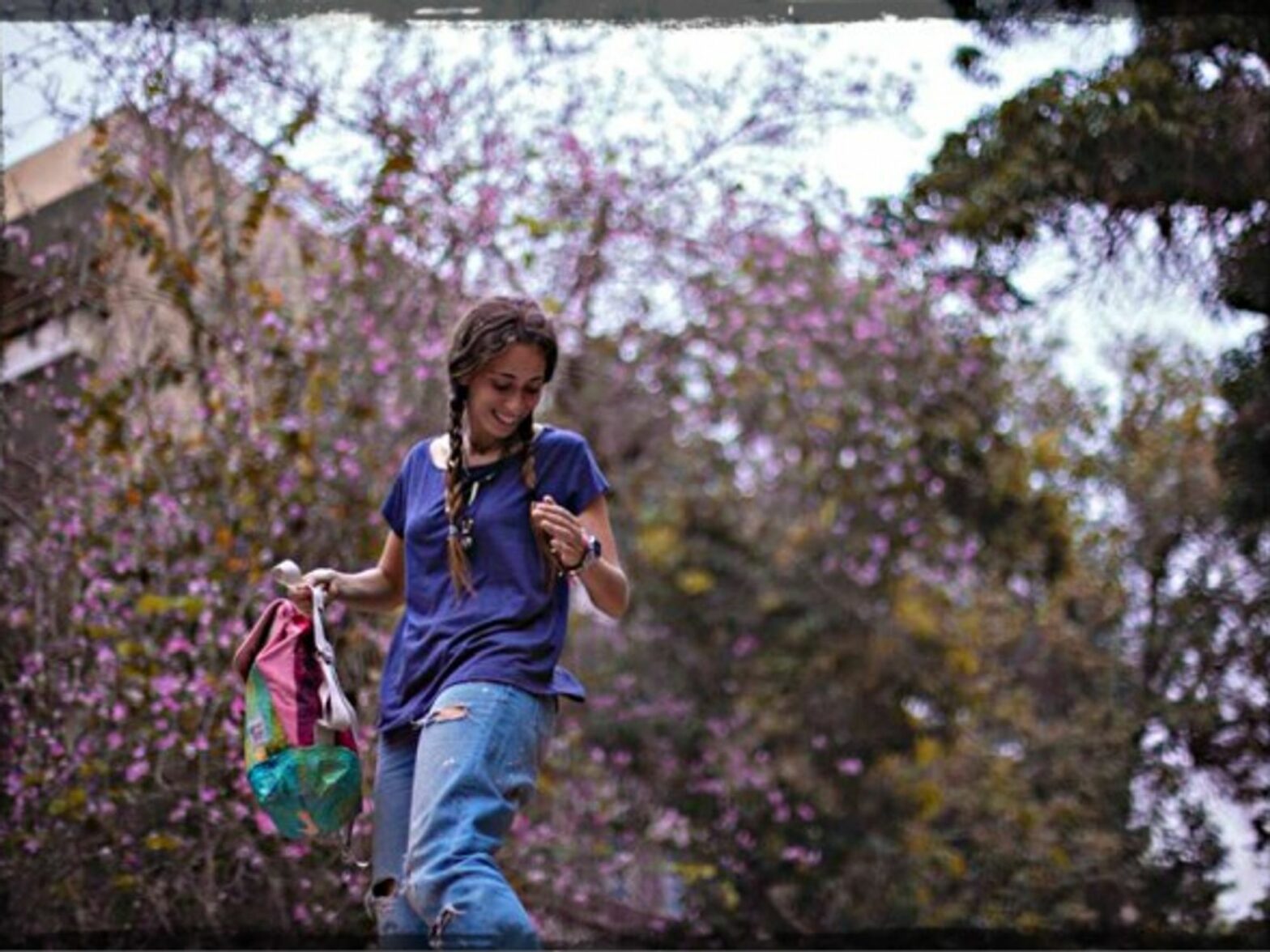 Colorful knapsack made of discarded plastic