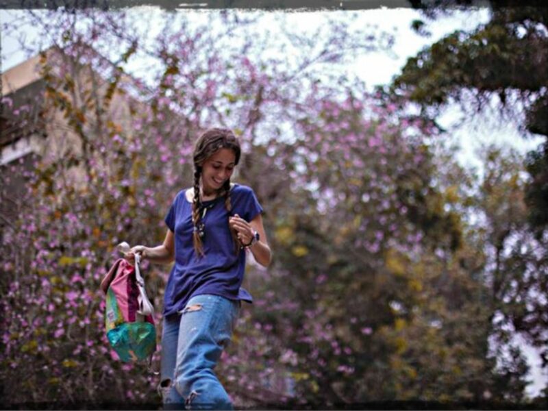 Colorful knapsack made of discarded plastic