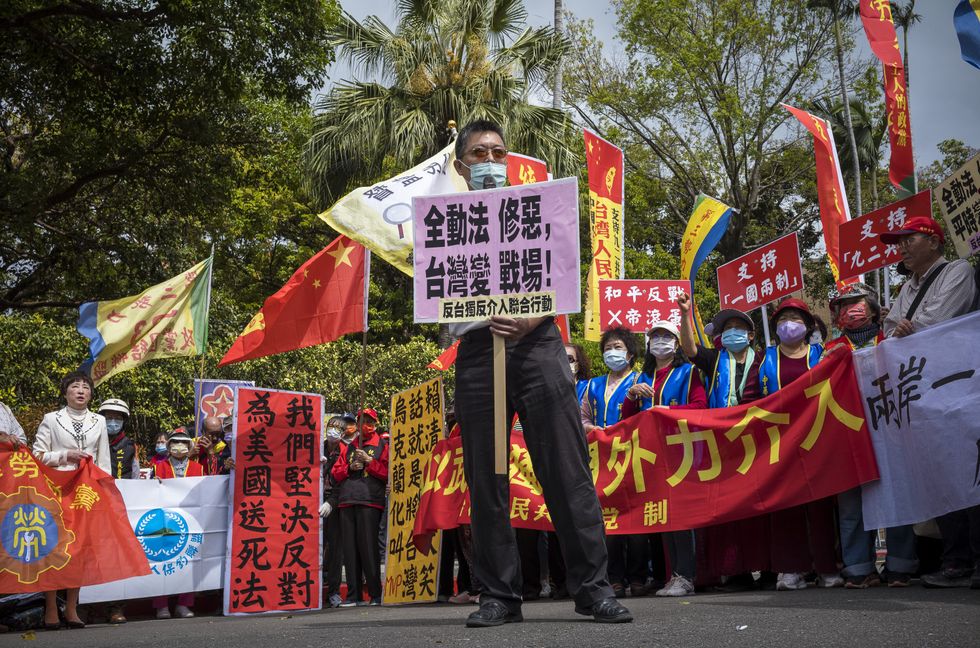 Colourful protest at the entrance of the Executive Yuan (parliament), in Taipei.