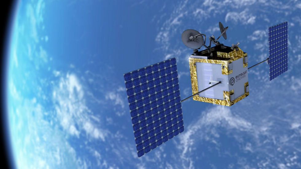 Computer-rendered image of a Eutelsat satellite orbitting the Earth