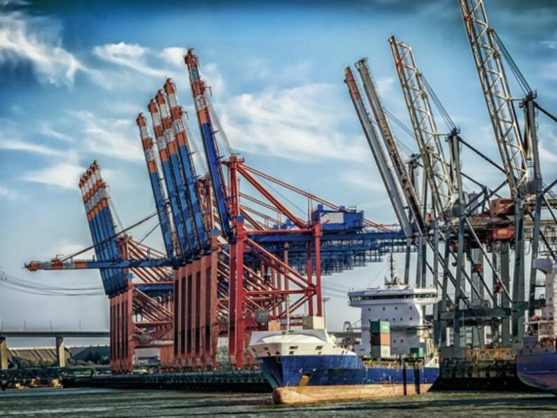 Container ship at Hamburg port