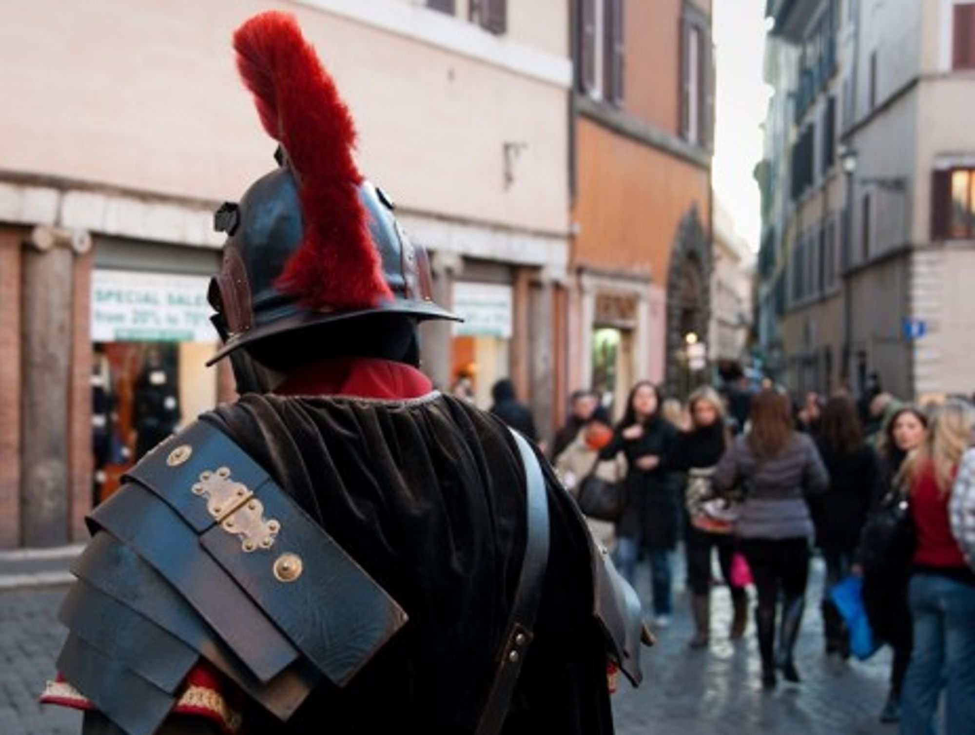 Costumed warriors are a common tourist attraction in Rome, Italy