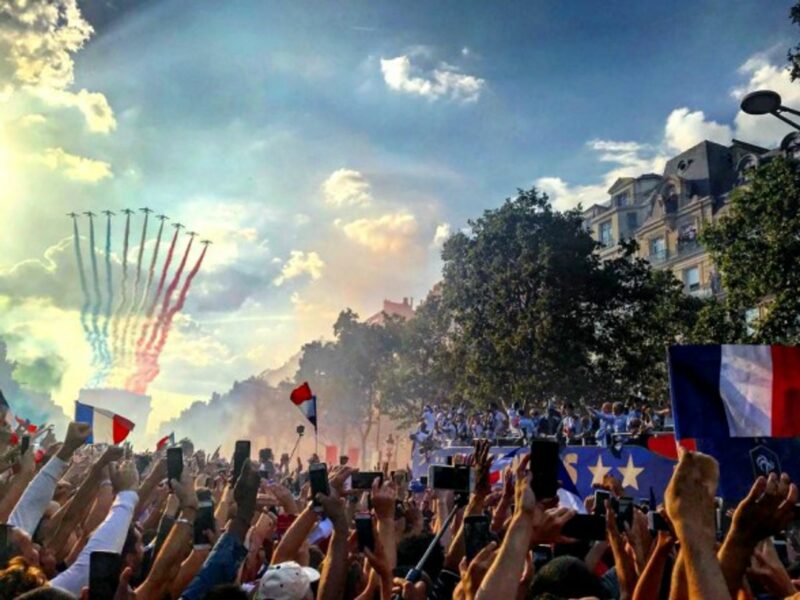 Crowd on the Champs-Elysées celebrating the new World Champions on July 16