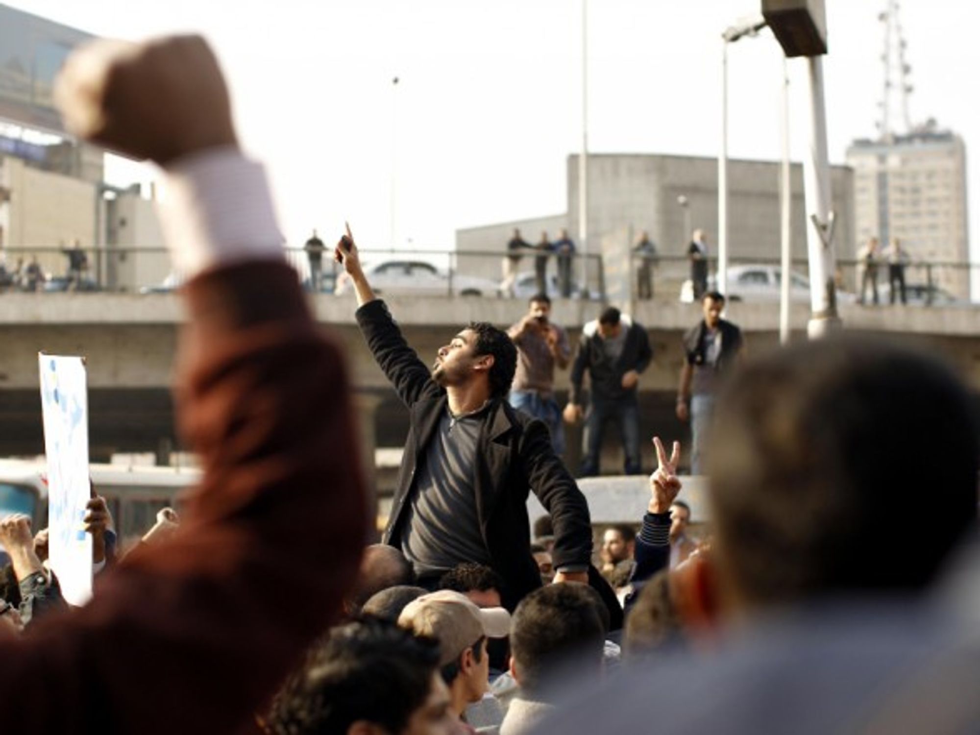 Crowds of Egyptians during an anti-government protest in Cairo in January 2011