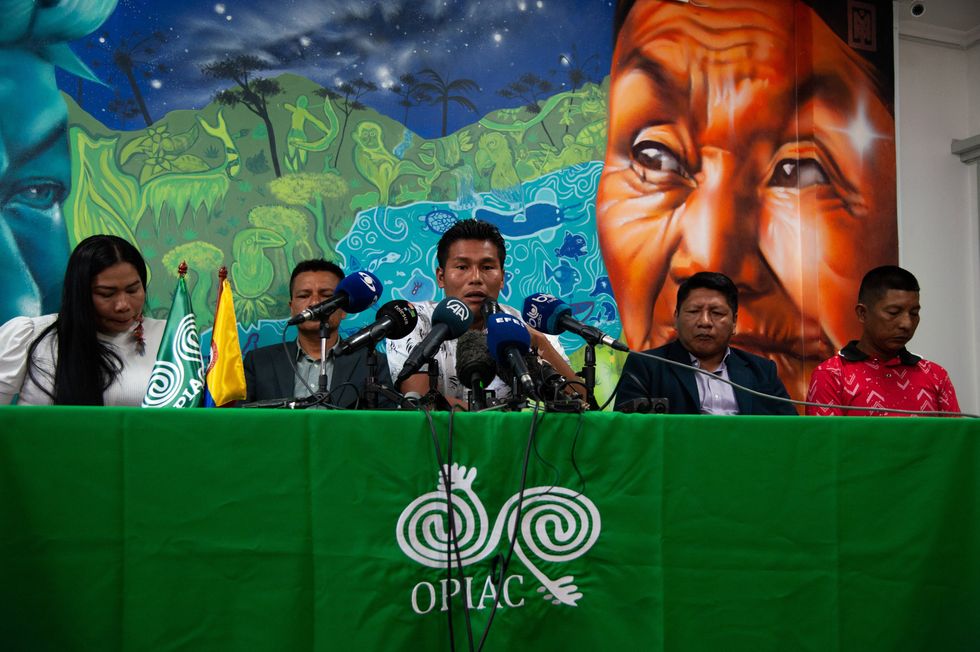Dairo Mucutuy, the uncle of the surviving children, speaks during a press conference in Bogota.