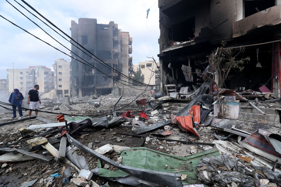 Damaged buildings caused by Israeli airstrikes in the southern suburbs of Beirut, Lebanon.