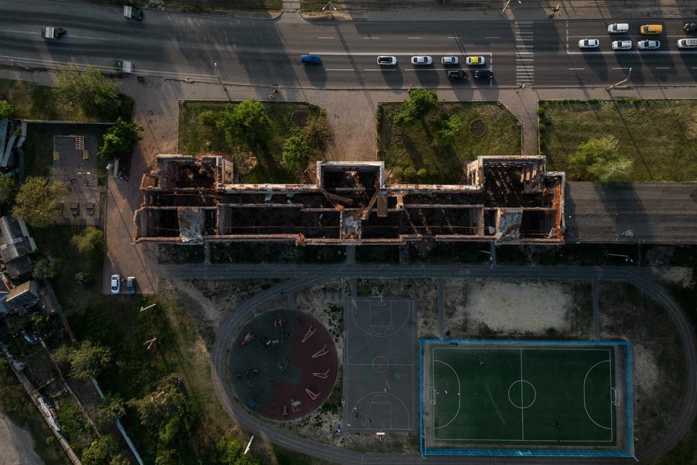 Damaged buildings in Kharkiv.
