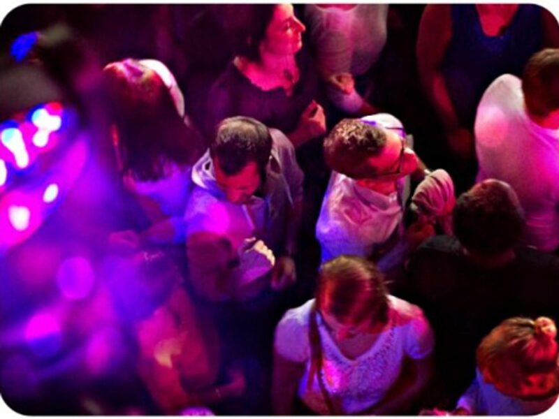 Dancing with coworkers at a Lunch Beat party