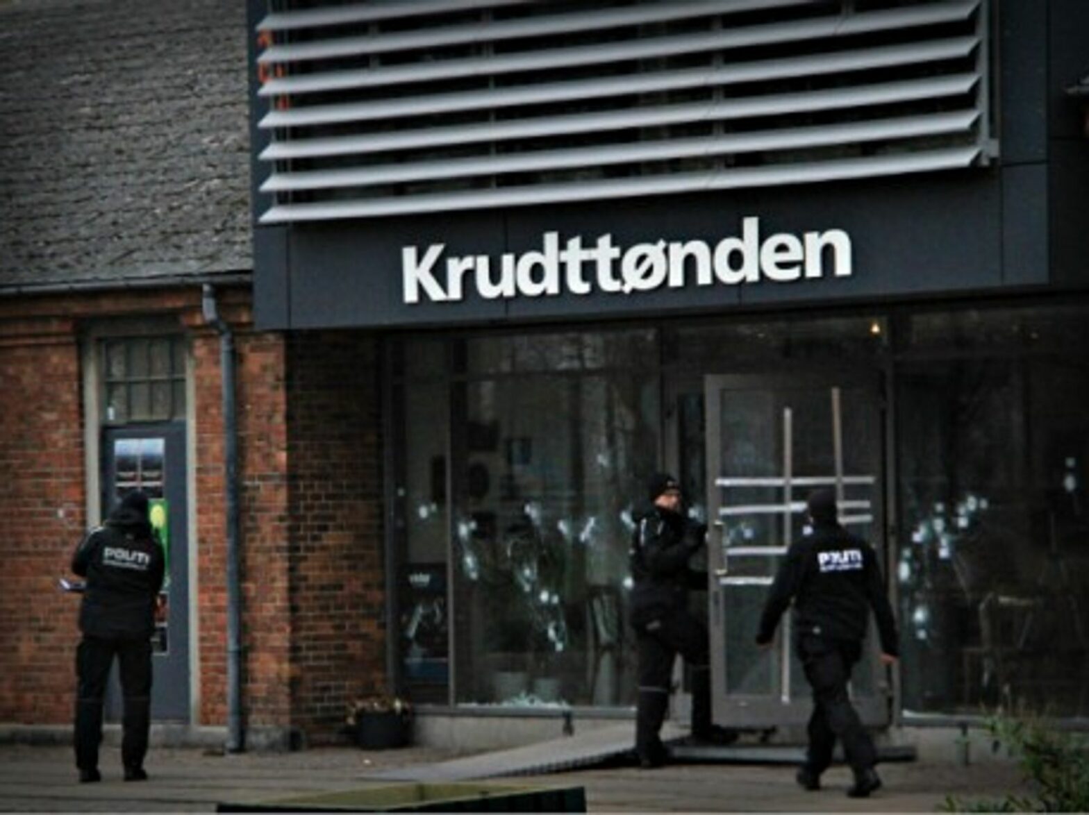 Danish policemen at Copenhagen's cultural center Krudttoenden that was attacked on Feb. 15
