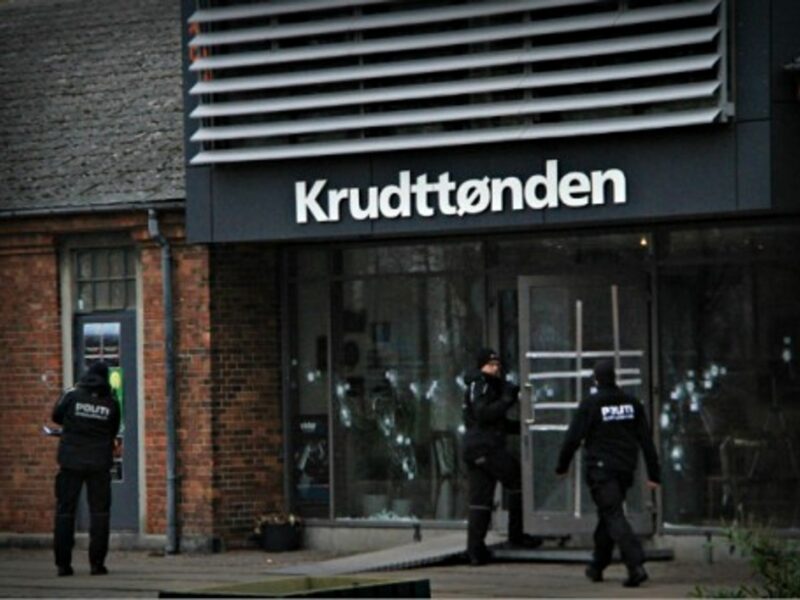 Danish policemen at Copenhagen's cultural center Krudttoenden that was attacked on Feb. 15
